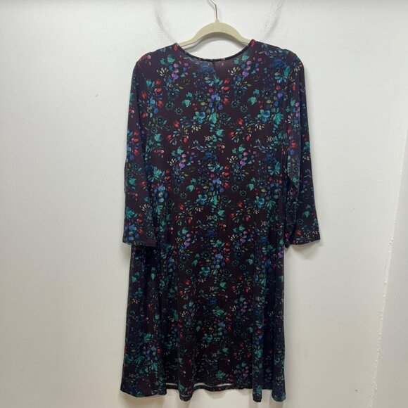 Garnet Hill Floral Print A-Line Dress With 3/4 Sleeves Scoop Neck holiday party - Picture 8 of 9